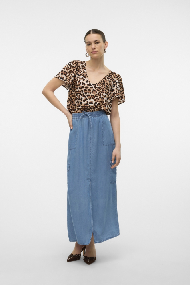 VMEASY JOY V-NECK SS BLOUSE WVN GA 10307987 TAN/LEO